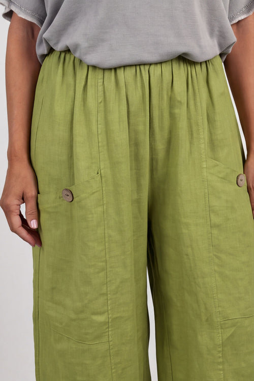 Clarisse Button Pocket Linen Trousers Olive - Image 5
