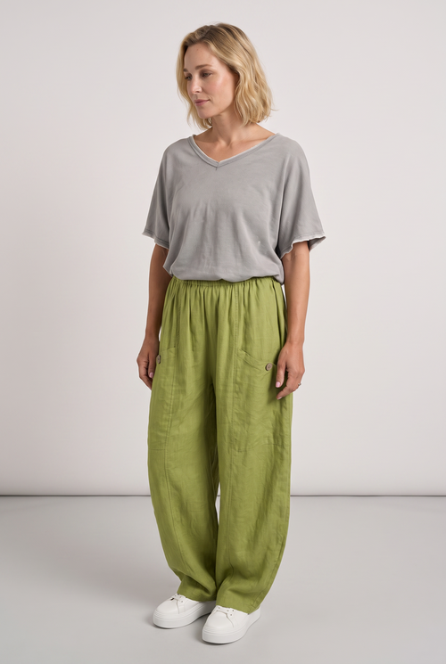Clarisse Button Pocket Linen Trousers Olive - Image 6