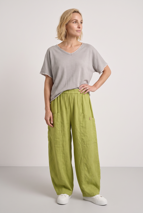 Clarisse Button Pocket Linen Trousers Olive - Image 7