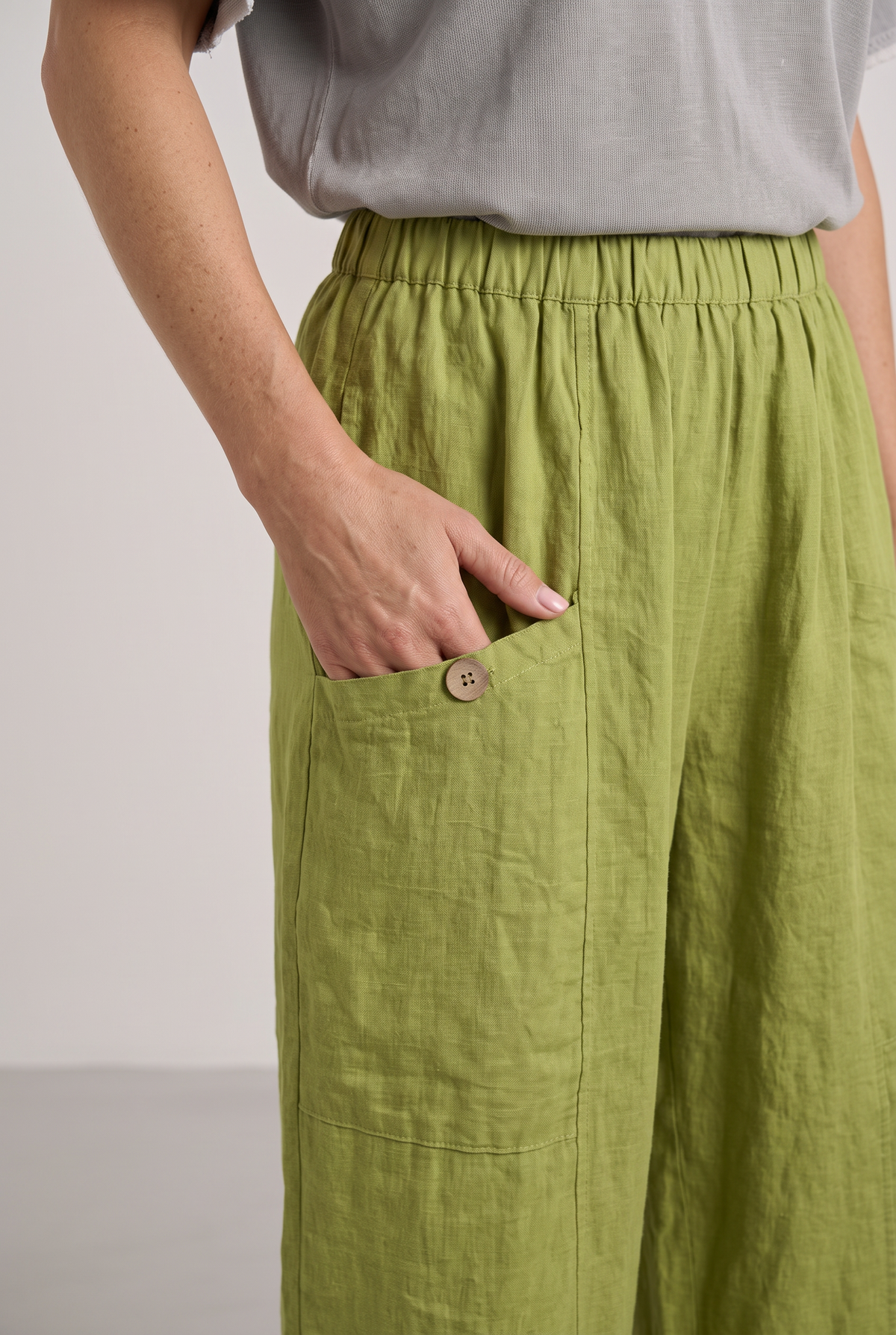 Clarisse Button Pocket Linen Trousers Olive