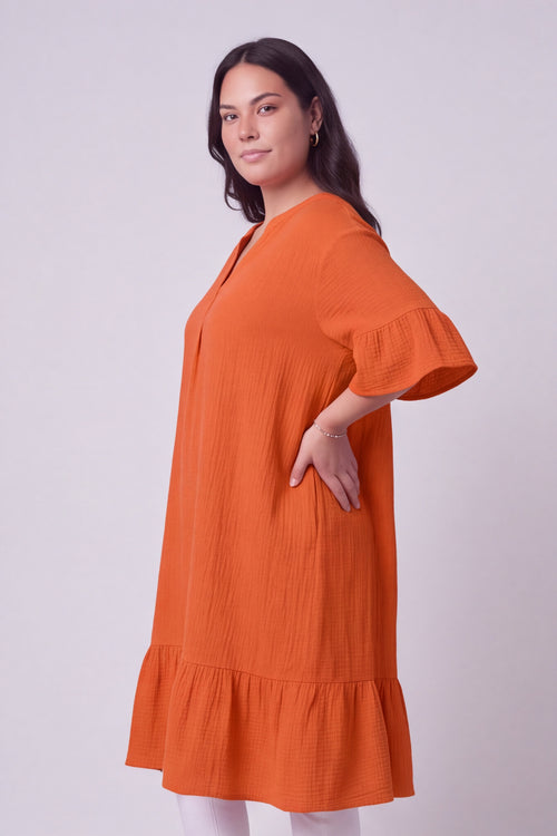Crespa Crinkle Cotton Dress Orange - Image 5