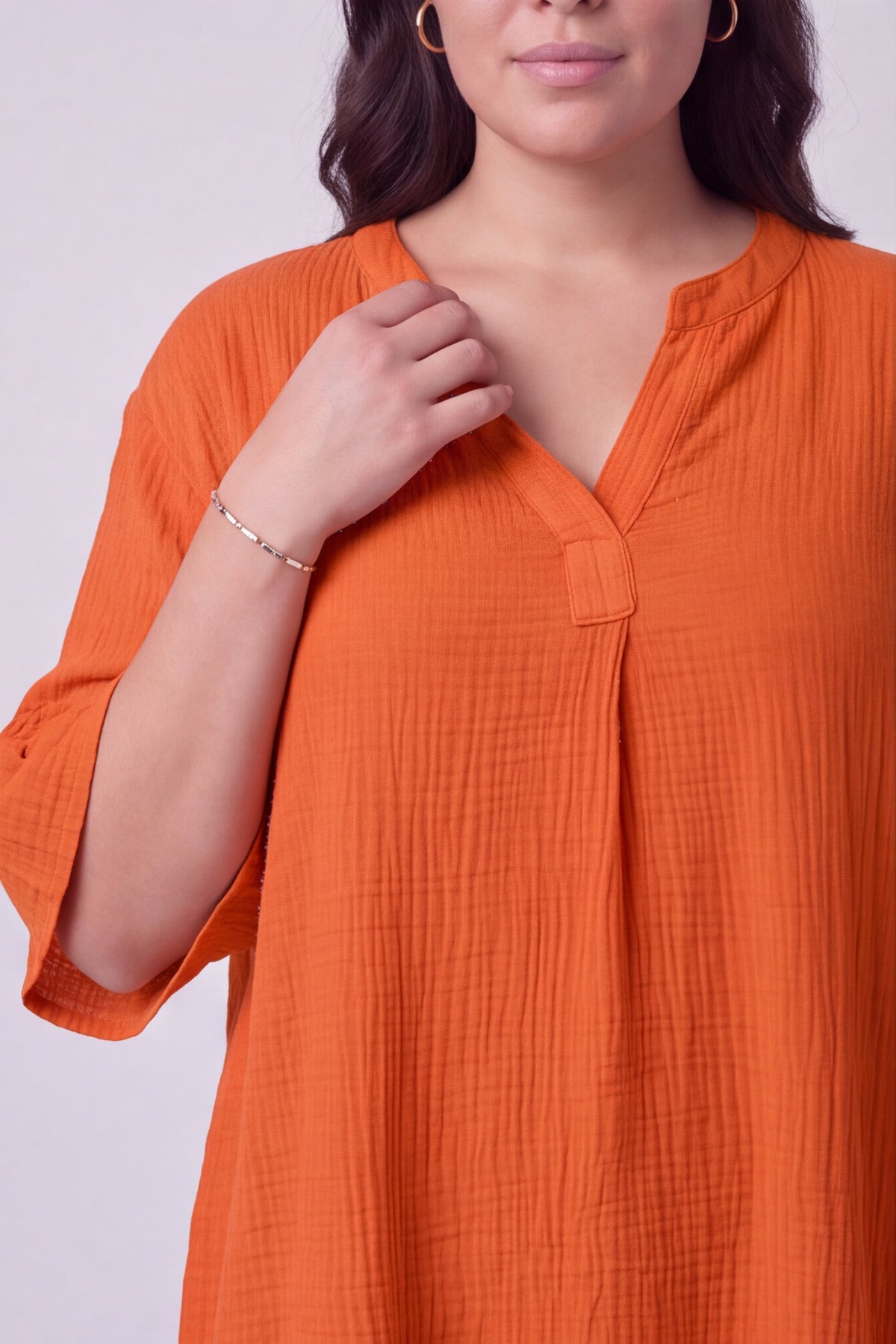 Crespa Crinkle Cotton Dress Orange