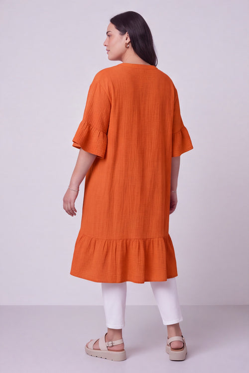 Crespa Crinkle Cotton Dress Orange - Image 3