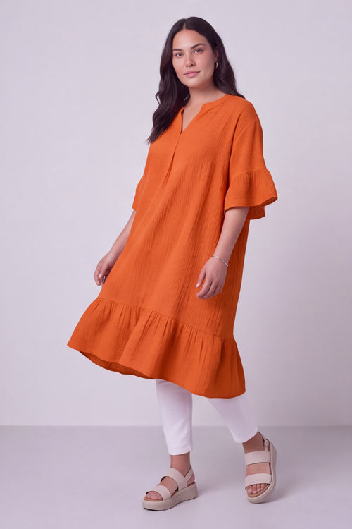 Crespa Crinkle Cotton Dress Orange - Image 2