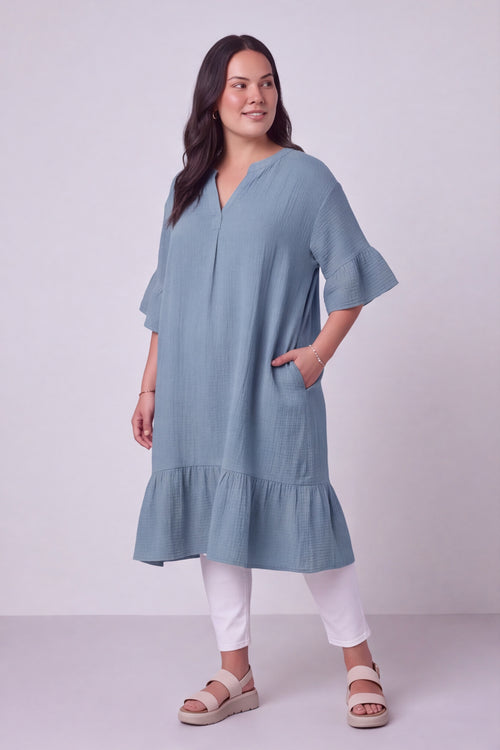 Crespa Crinkle Cotton Dress Powder Blue - Image 6