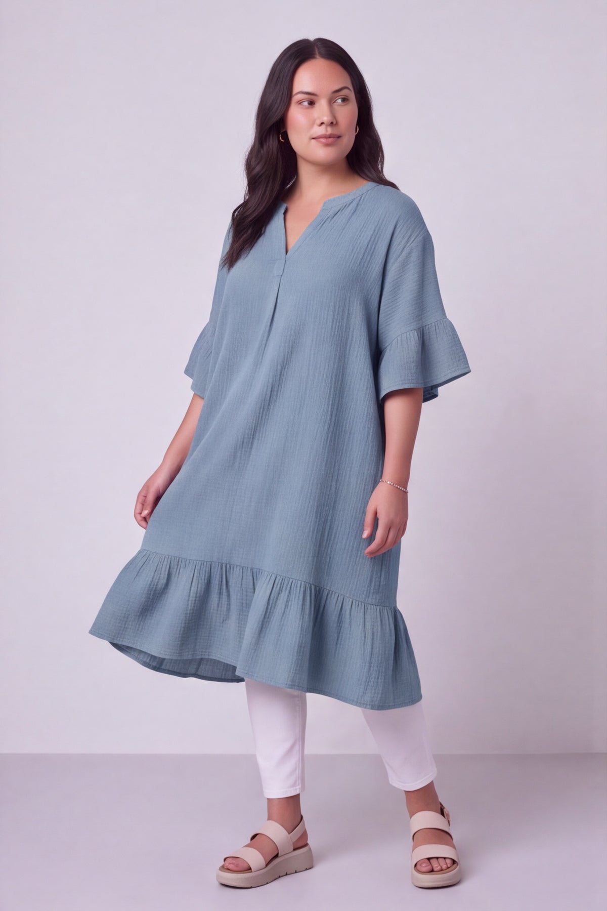 Crespa Crinkle Cotton Dress Powder Blue