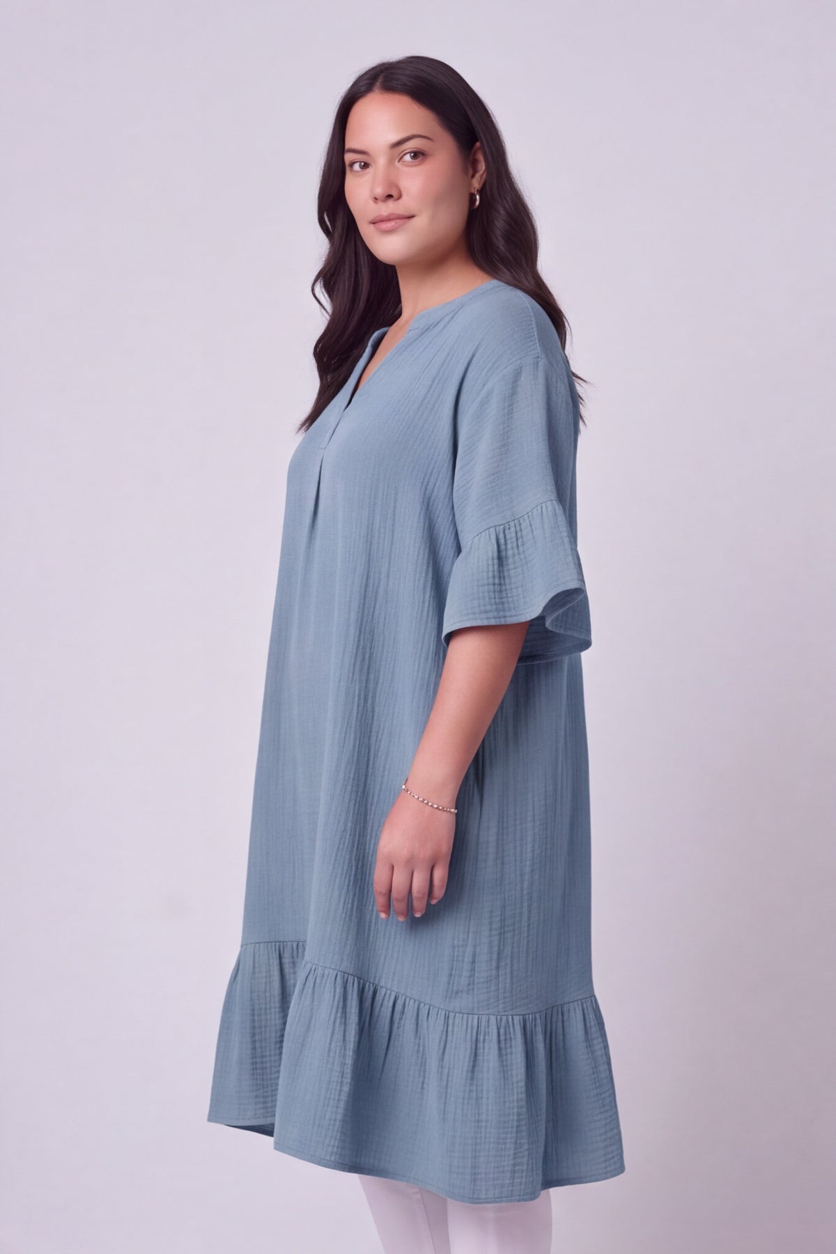Crespa Crinkle Cotton Dress Powder Blue