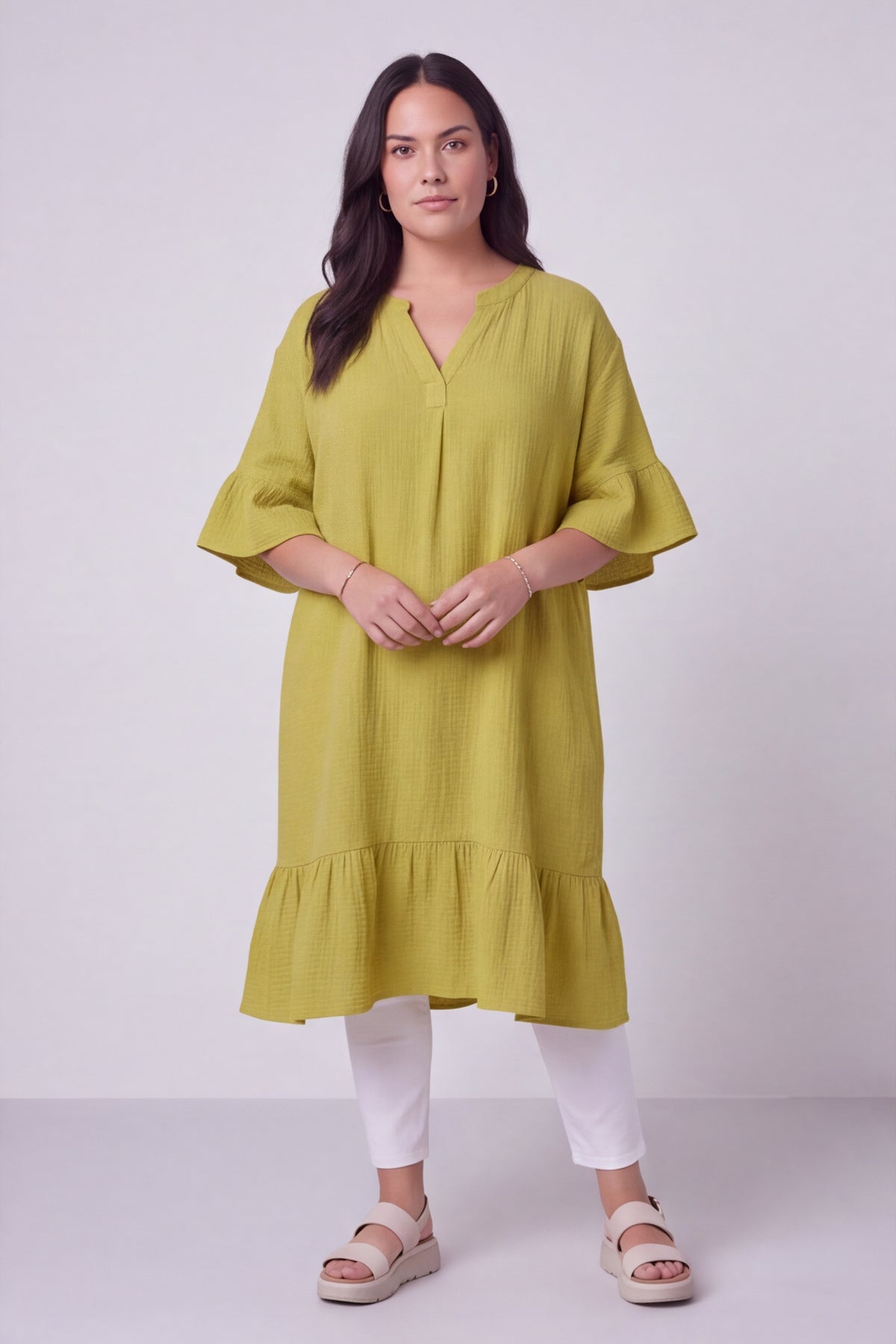 Crespa Crinkle Cotton Dress Green