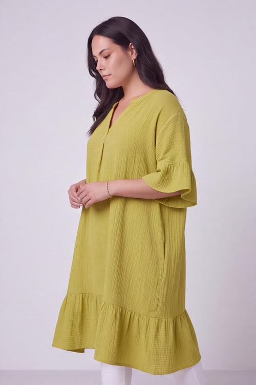 Crespa Crinkle Cotton Dress Green - Image 3