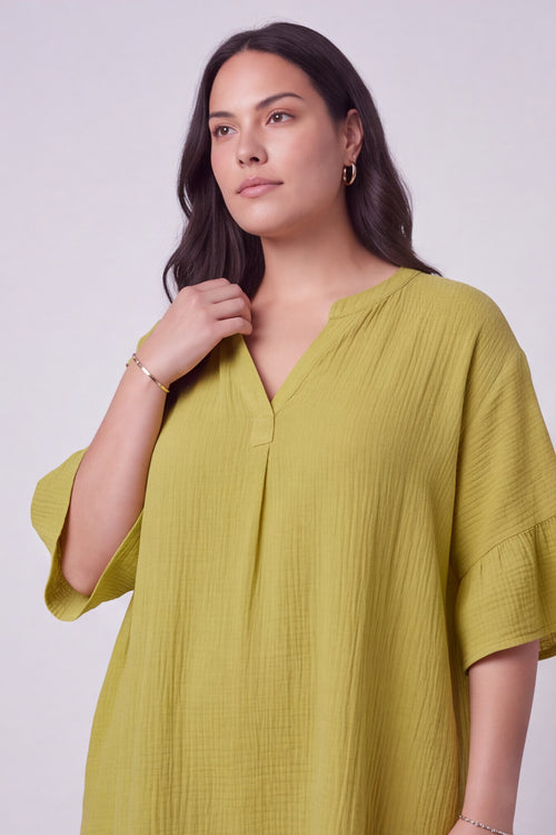 Crespa Crinkle Cotton Dress Green - Image 4