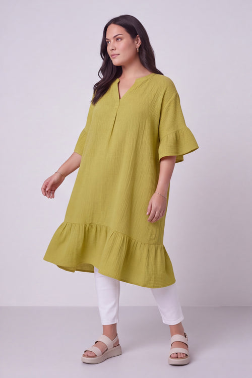 Crespa Crinkle Cotton Dress Green - Image 6