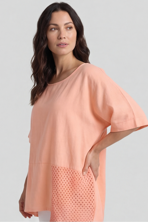 Cressida Crochet Detail Linen Top Orange - Image 1