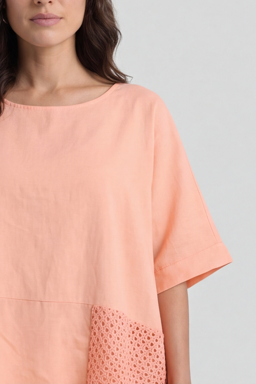 Cressida Crochet Detail Linen Top Orange - Image 3
