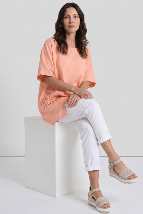 Cressida Crochet Detail Linen Top Orange - Image 5