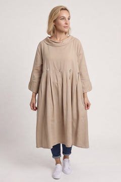 Cromer Button Detail Linen Dress Camel