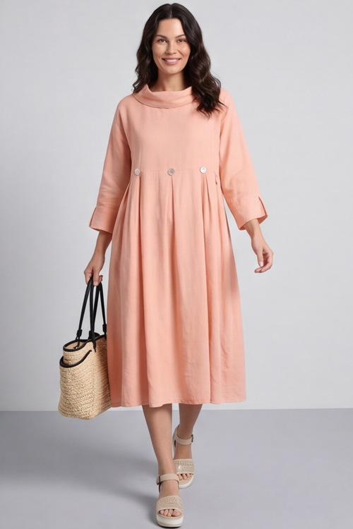 Cromer Button Detail Linen Dress Coral - Image 3