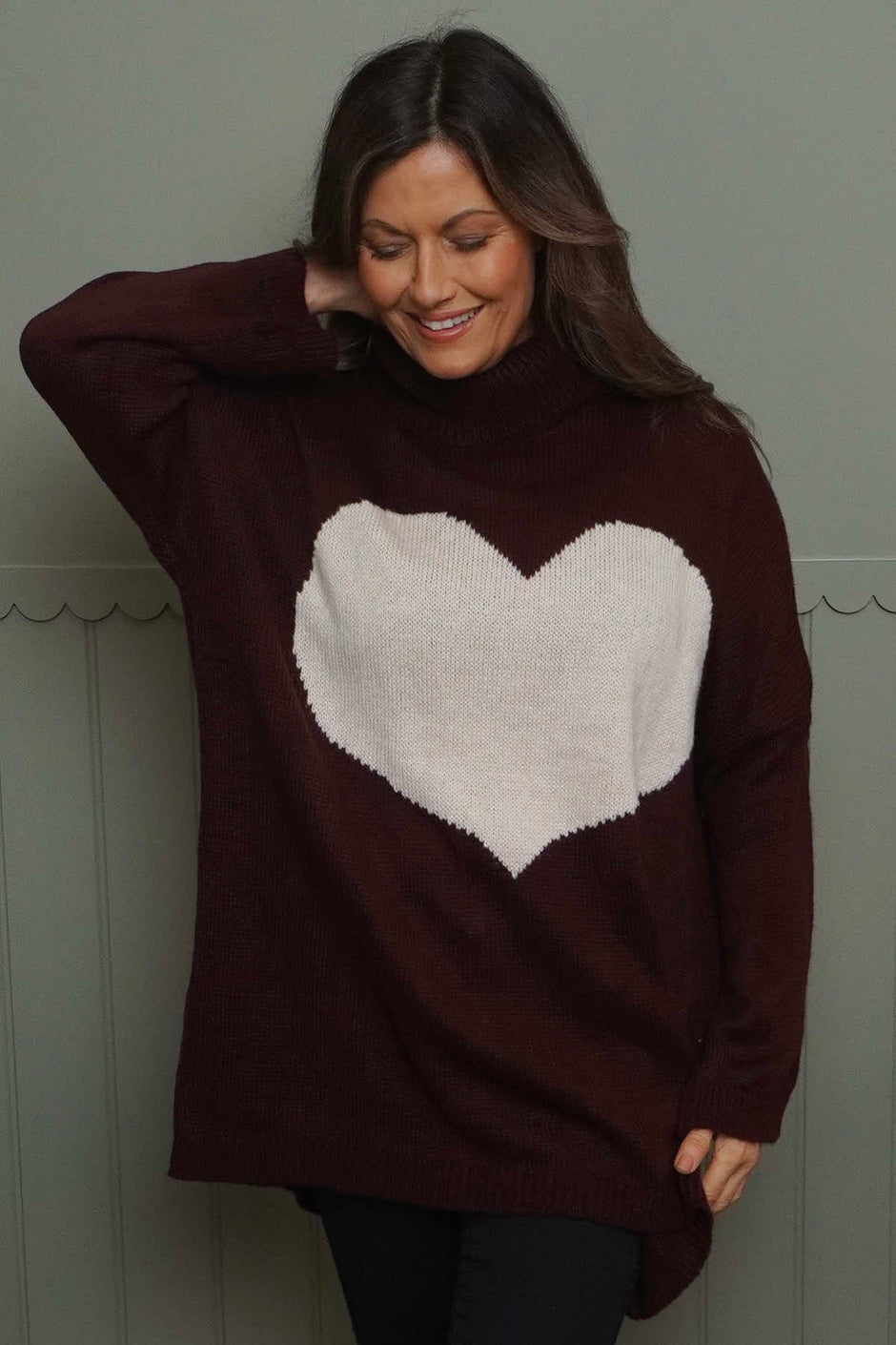 Azura Heart Polo Neck Jumper Wine