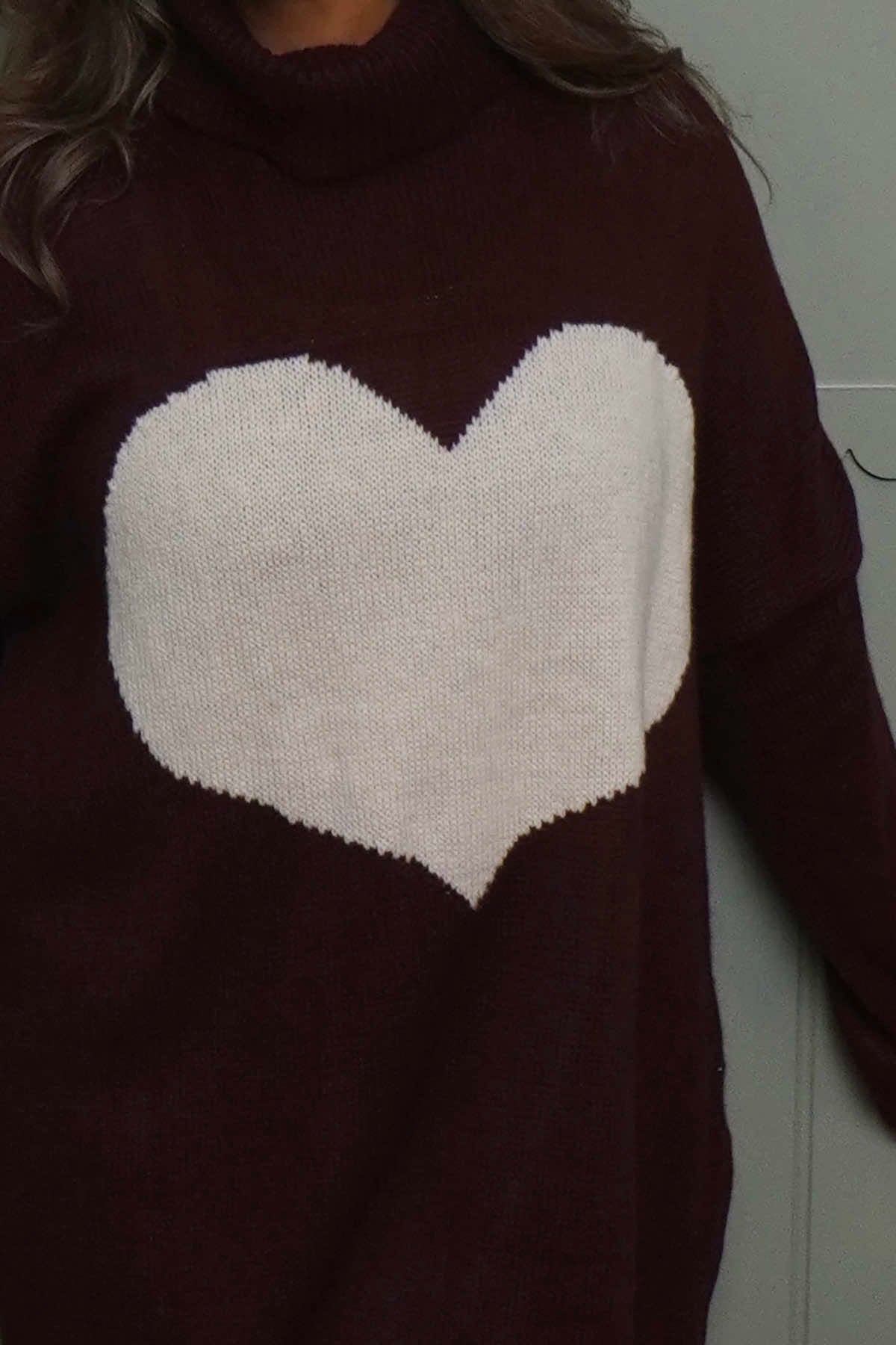 Azura Heart Polo Neck Jumper Wine