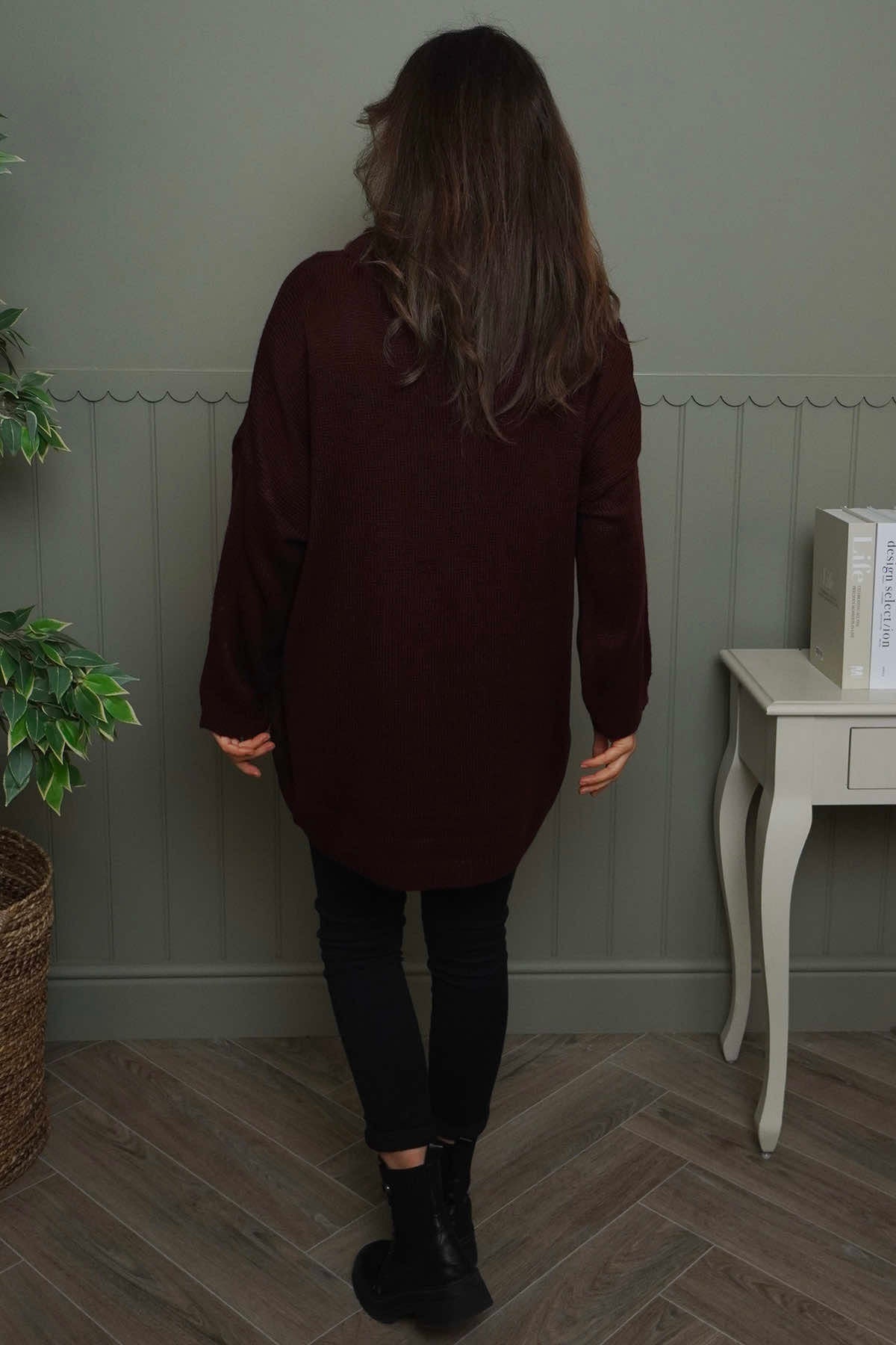Azura Heart Polo Neck Jumper Wine