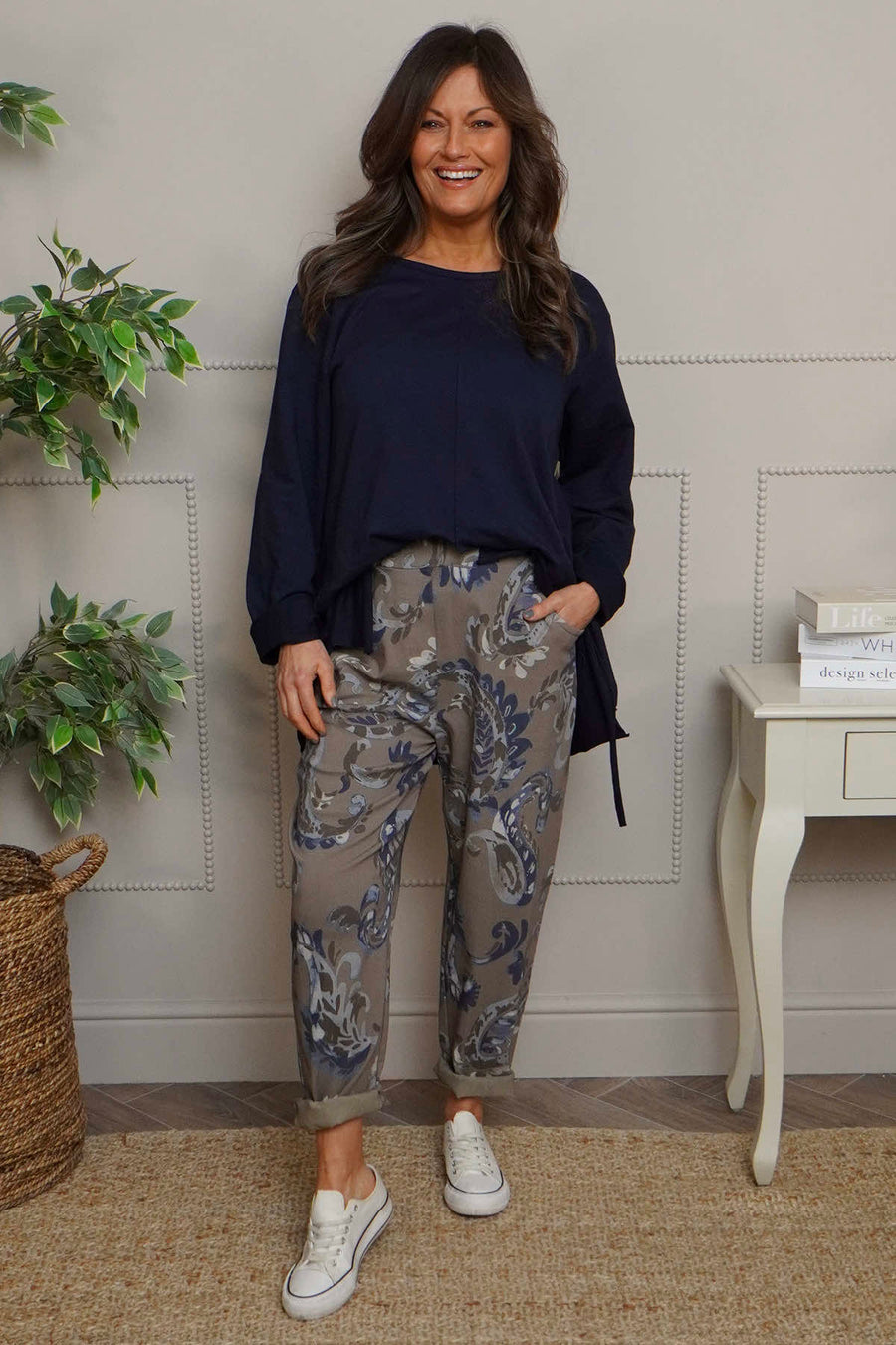 Lilah Print Cotton Trousers Mocha