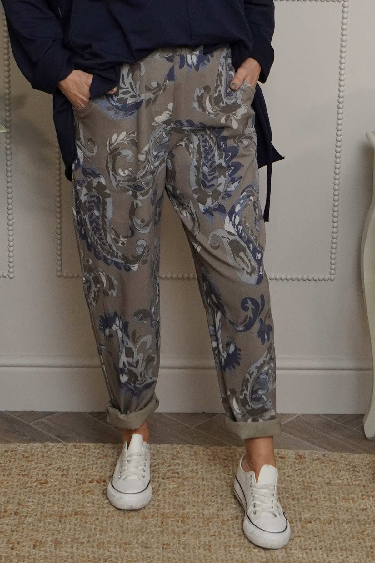 Lilah Print Cotton Trousers Mocha