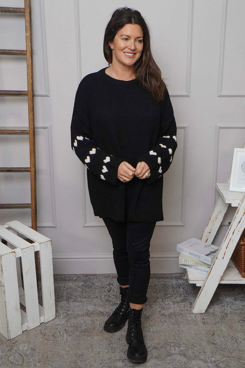 Irma Heart Sleeve Knitted Jumper Black - Image 2