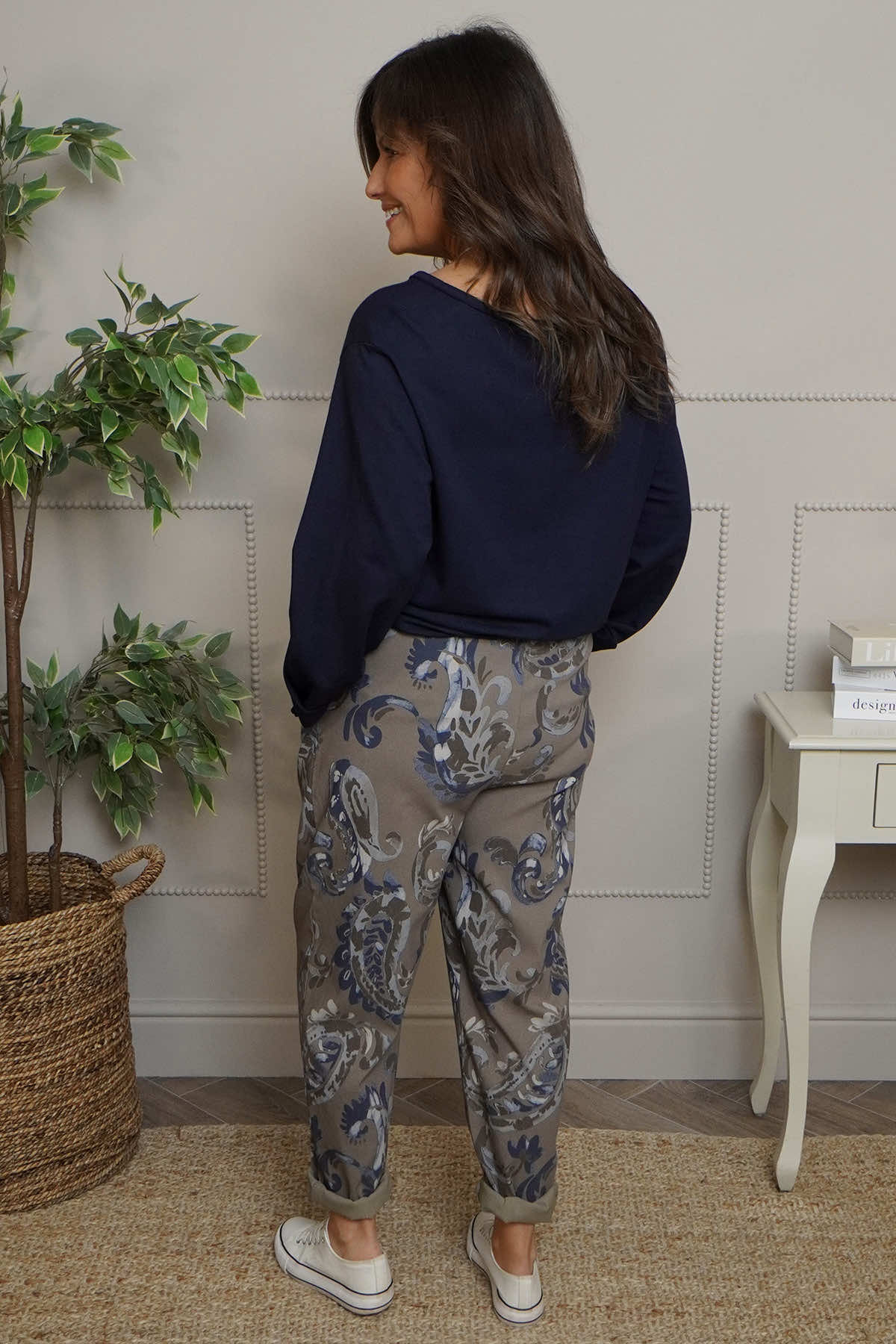 Lilah Print Cotton Trousers Mocha