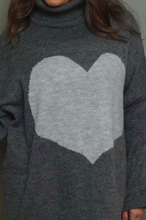 Azura Heart Polo Neck Jumper Mid Grey - Image 3