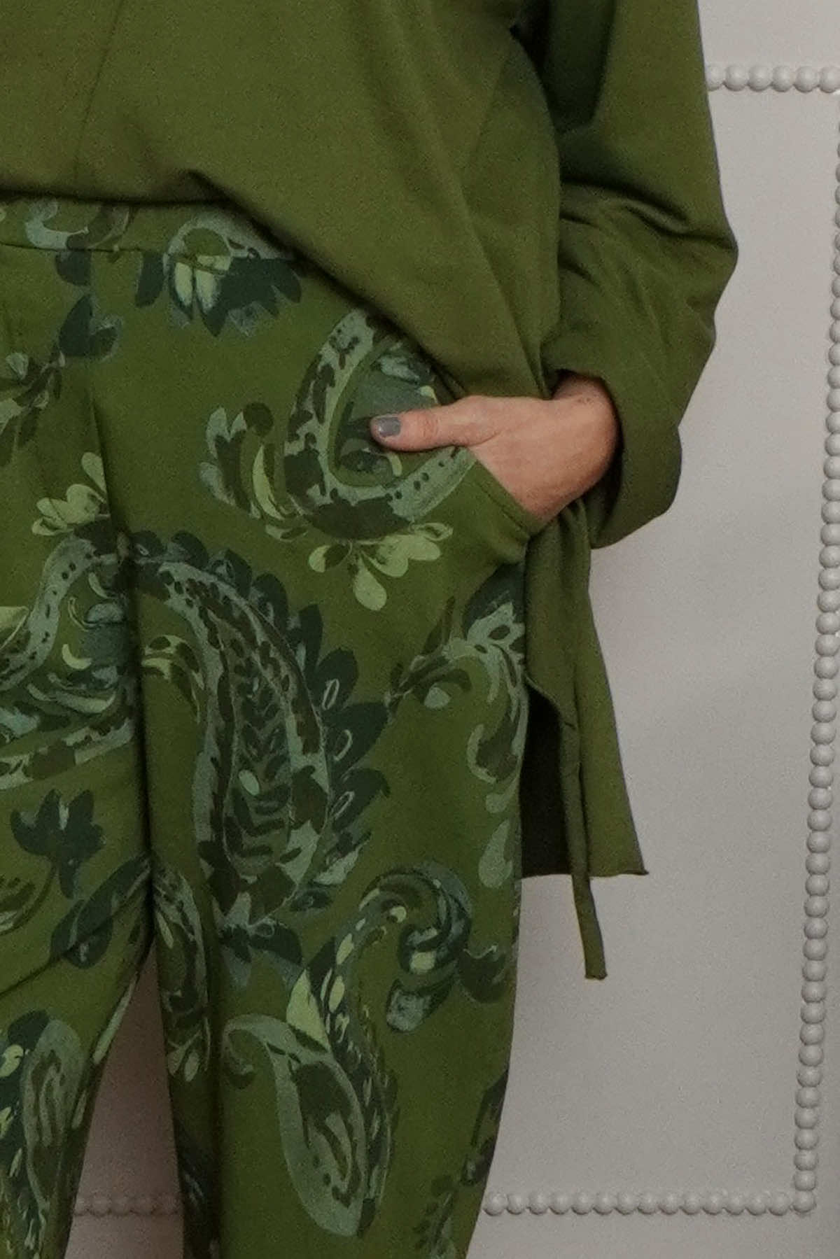 Lilah Print Cotton Trousers Olive