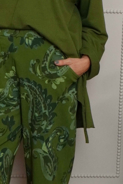 Lilah Print Cotton Trousers Olive - Image 3