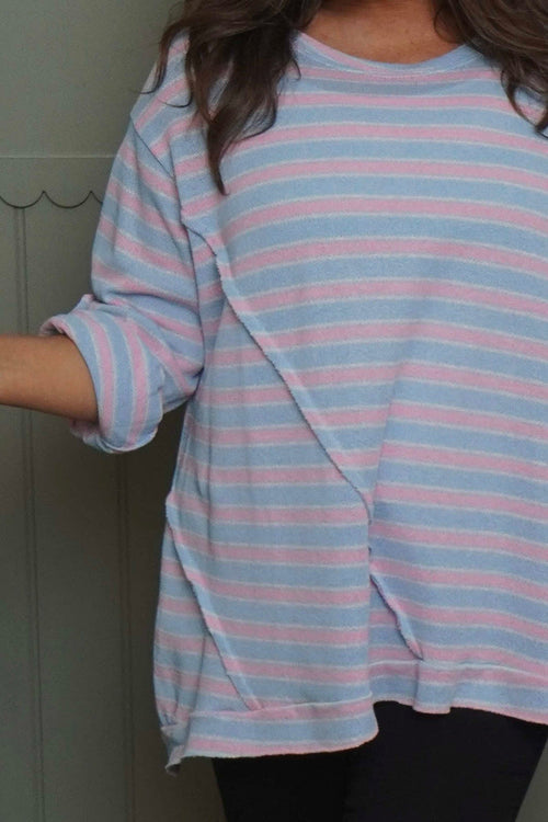 Abbie Stripe Knit Top Light Blue - Image 3