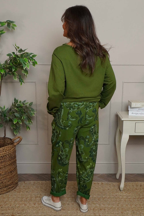 Lilah Print Cotton Trousers Olive - Image 4