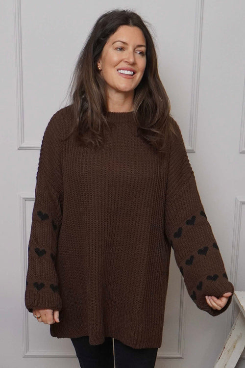 Irma Heart Sleeve Knitted Jumper Cocoa - Image 2