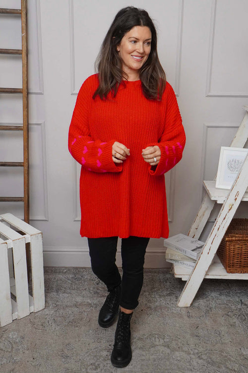 Irma Heart Sleeve Knitted Jumper Red - Image 2