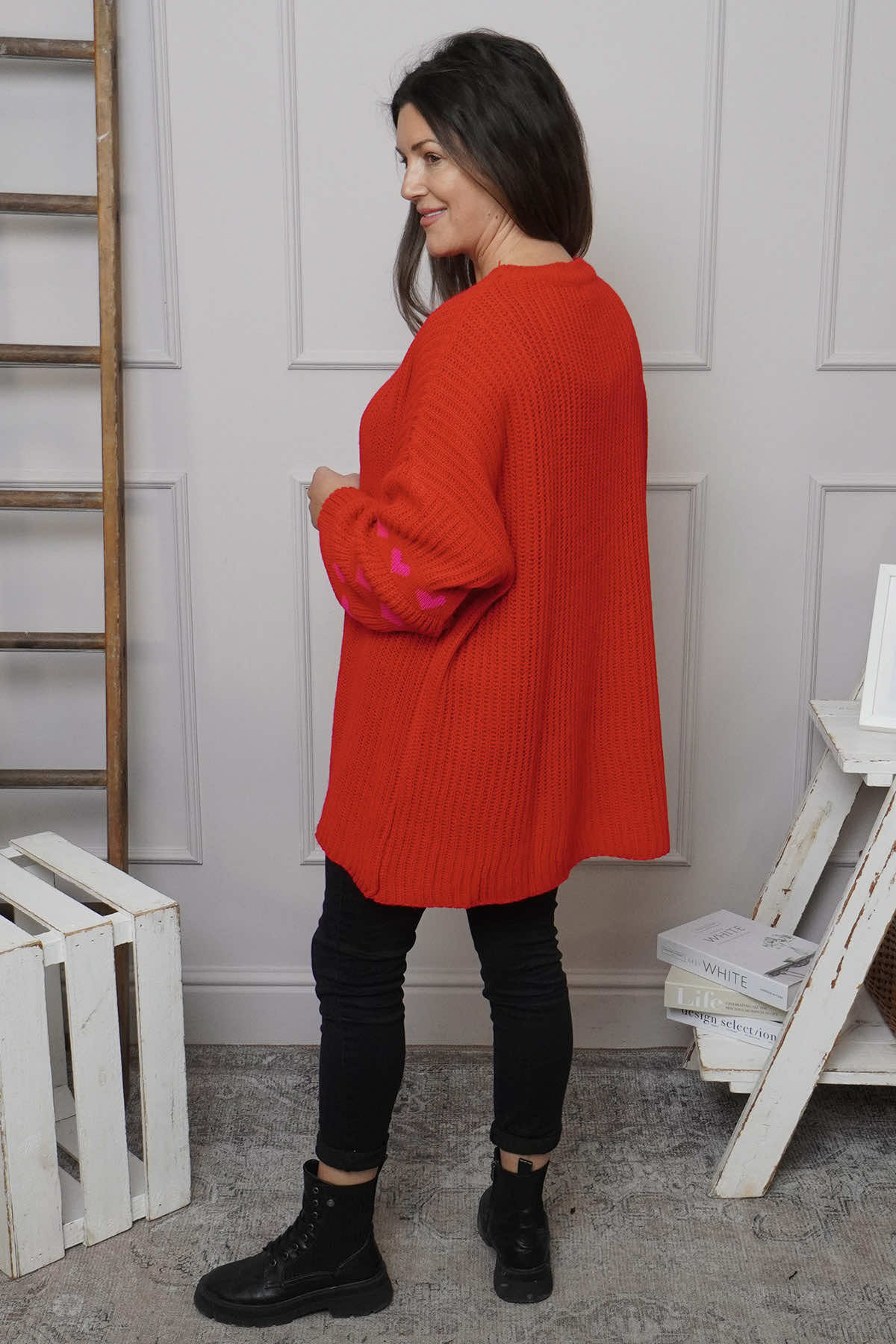 Irma Heart Sleeve Knitted Jumper Red
