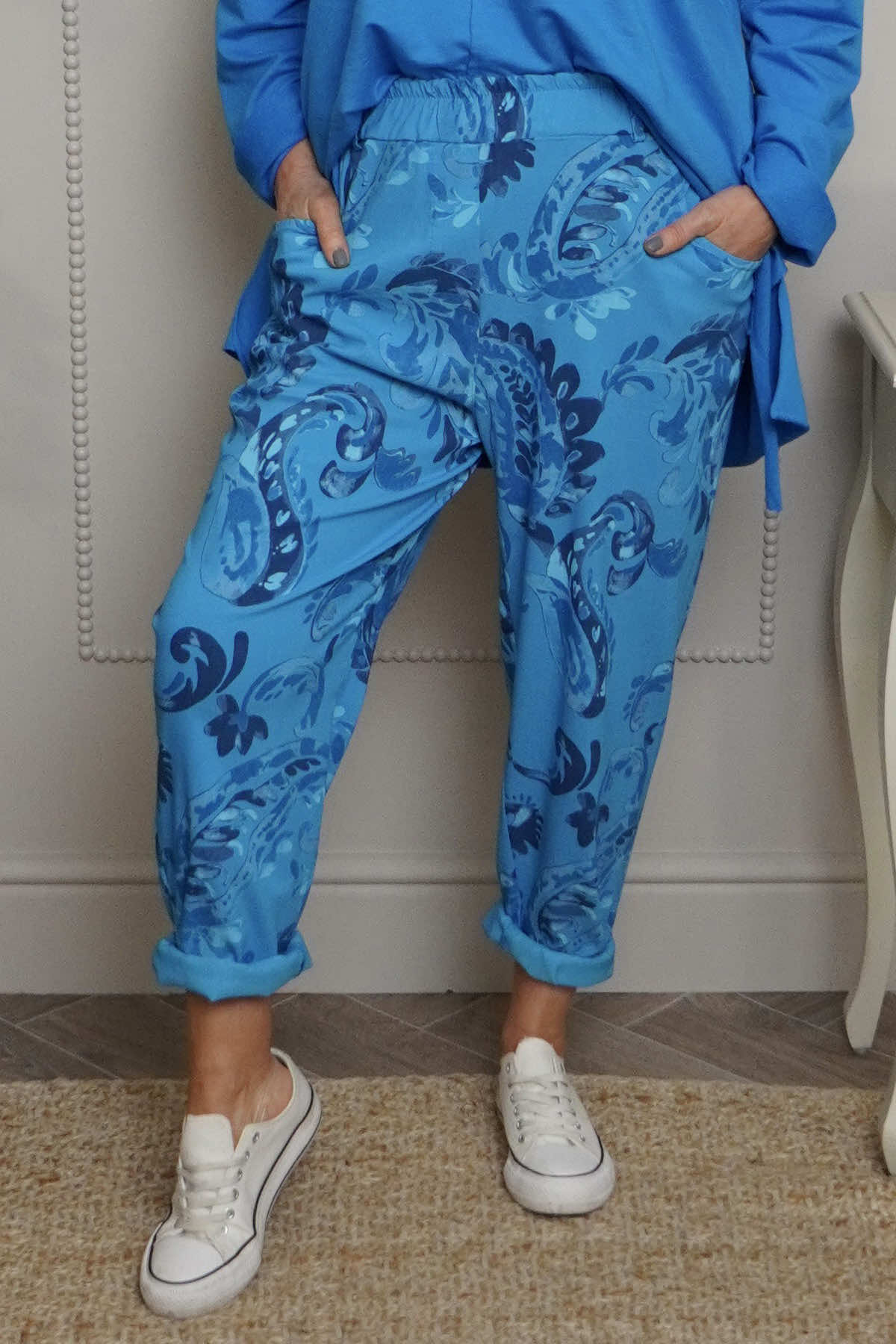 Lilah Print Cotton Trousers Blue