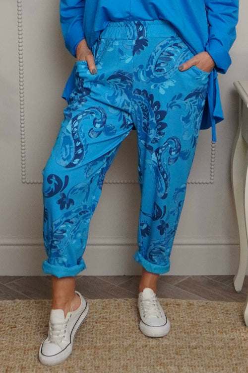 Lilah Print Cotton Trousers Blue - Image 2