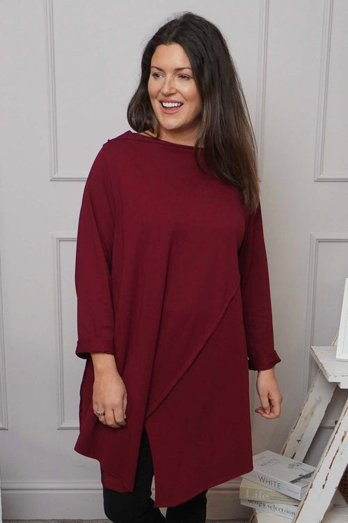 Nelle Cowl Cotton Top Wine - Image 2