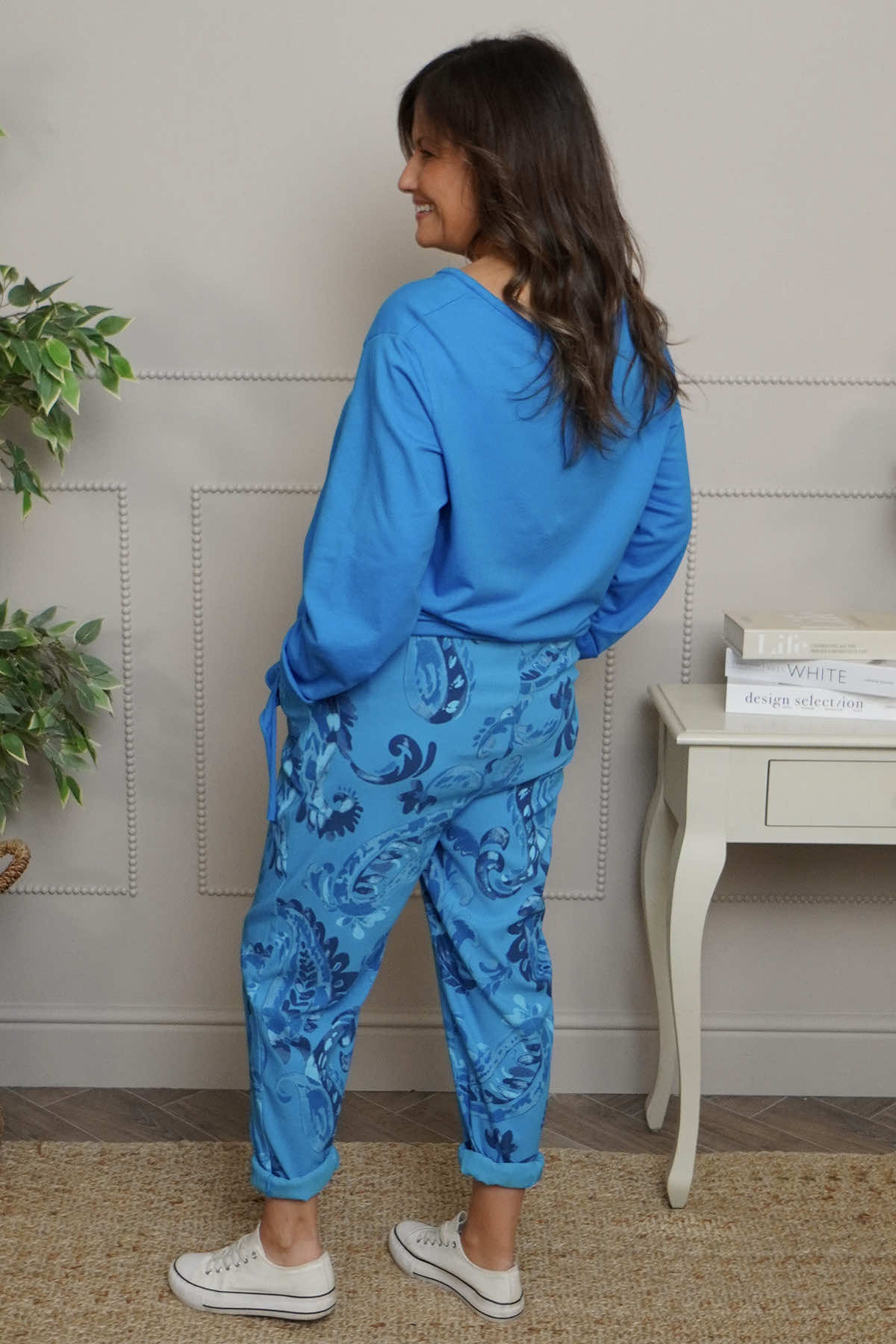 Lilah Print Cotton Trousers Blue