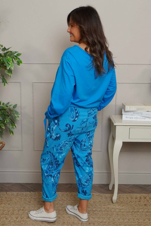 Lilah Print Cotton Trousers Blue - Image 4