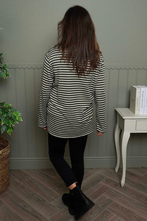 Dortha Stripe Cowl Knit Top Khaki - Image 4