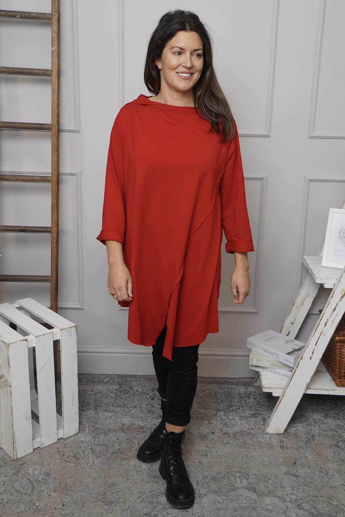 Nelle Cowl Cotton Top Red