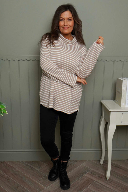 Dortha Stripe Cowl Knit Top Mocha - Image 2