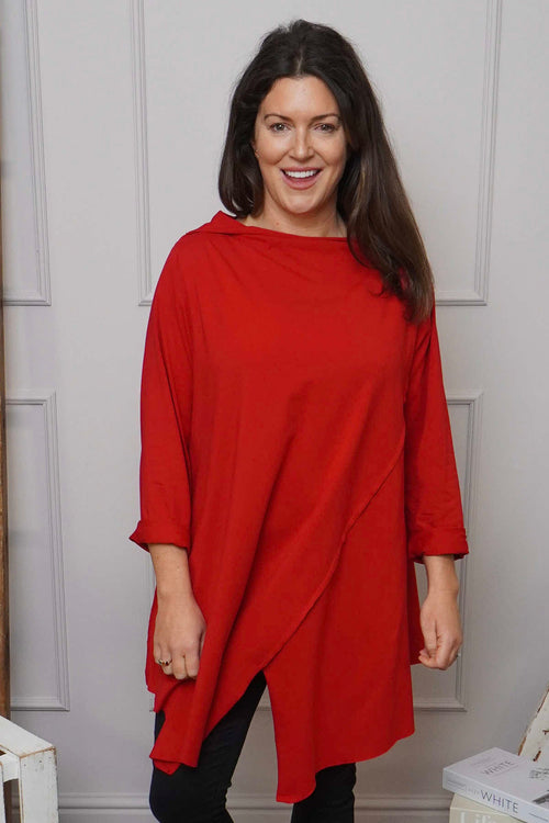 Nelle Cowl Cotton Top Red - Image 2