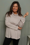 Dortha Stripe Cowl Knit Top Mocha
