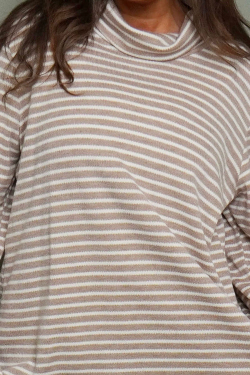 Dortha Stripe Cowl Knit Top Mocha - Image 3