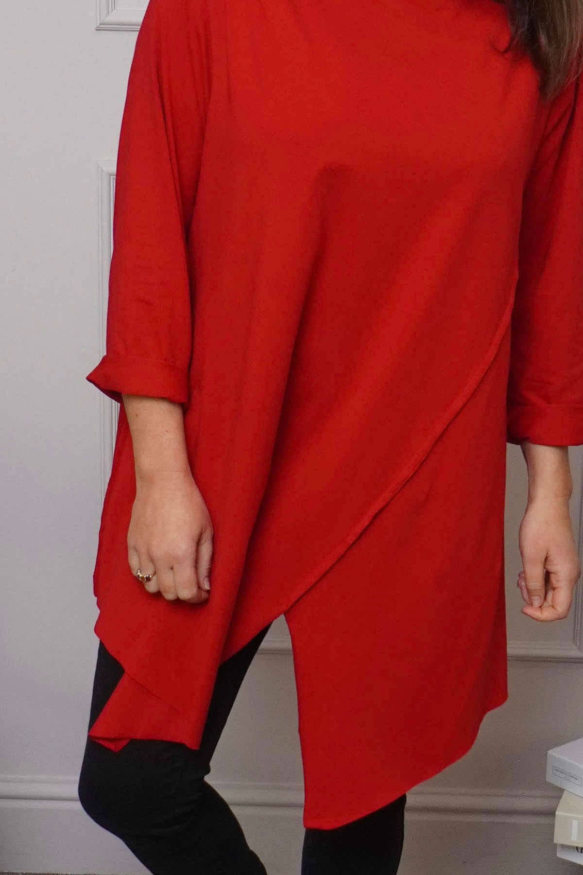 Nelle Cowl Cotton Top Red