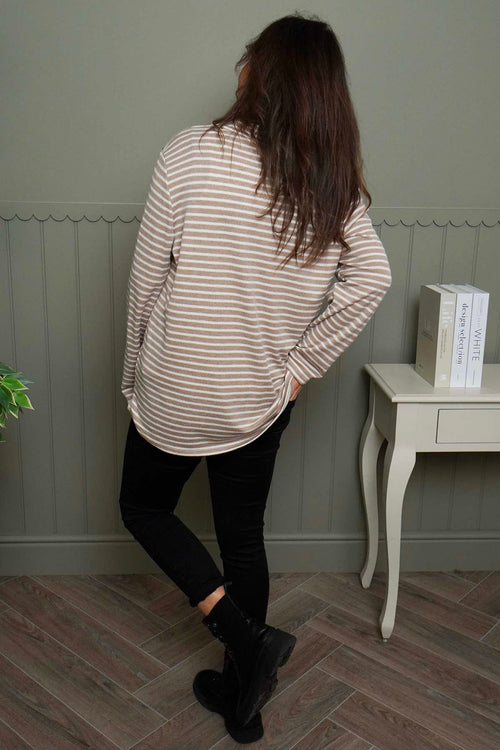 Dortha Stripe Cowl Knit Top Mocha - Image 4
