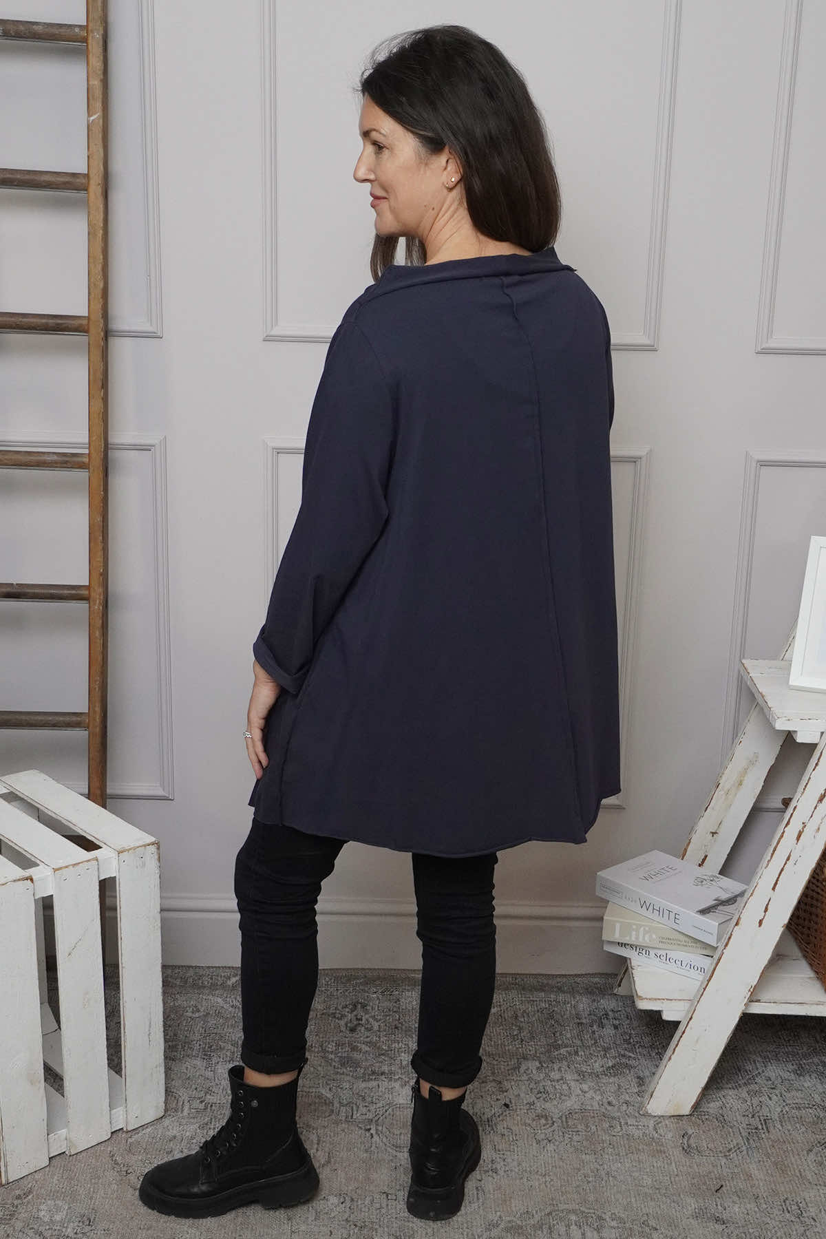 Nelle Cowl Cotton Top Navy
