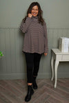 Dortha Stripe Cowl Knit Top Cocoa